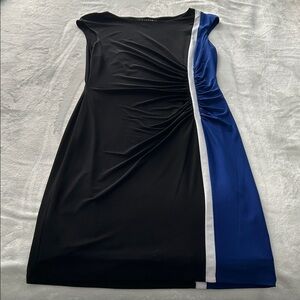 Polo by Ralph Lauren Black Dress with Royal Blue Panel and White Stripe Trim